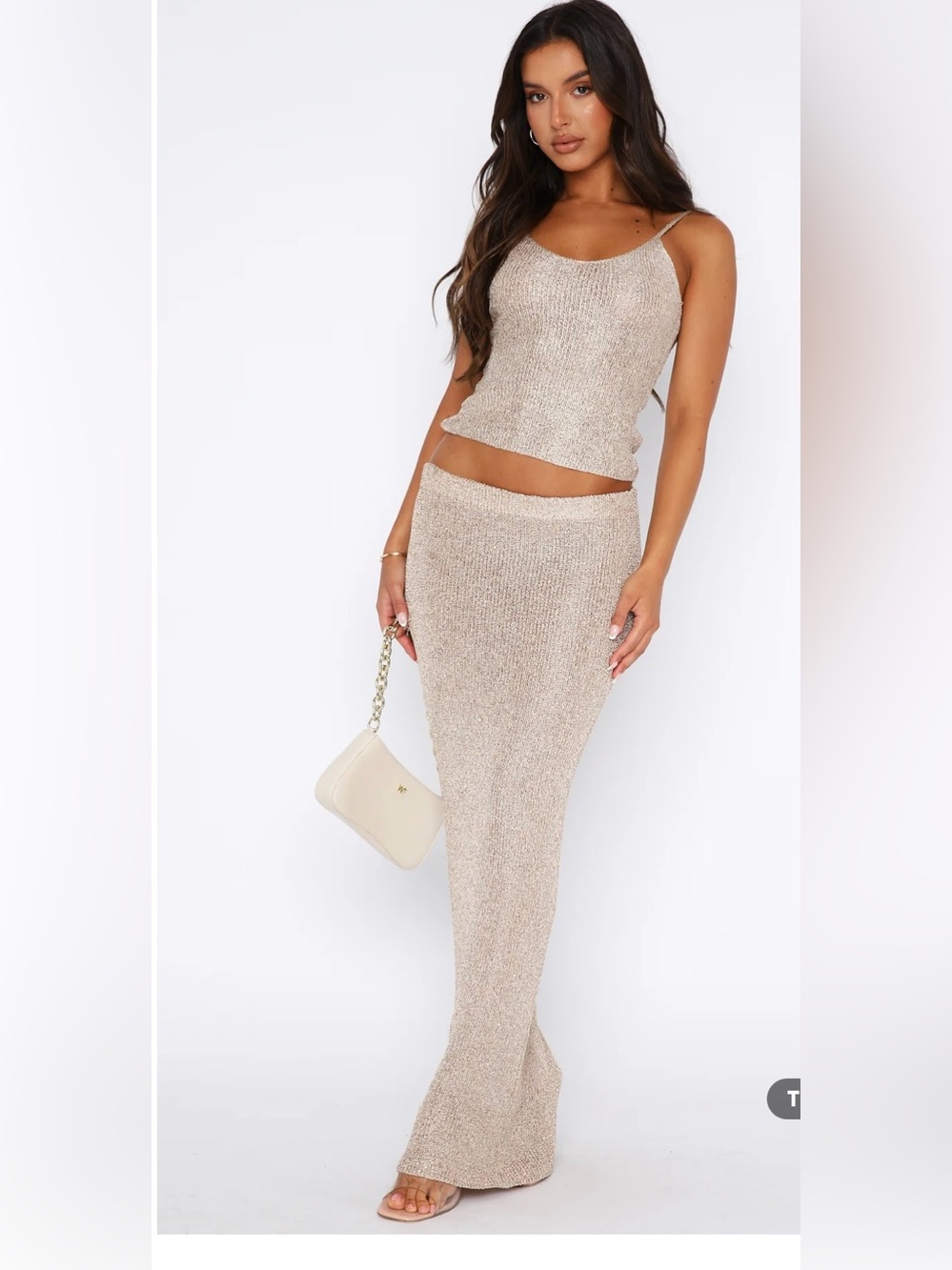 Metallic Knit Maxi Skirt in Champagne